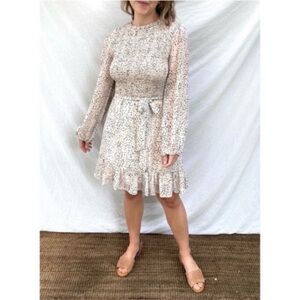 Leopard print ruffle mini dress long sheer sleeves